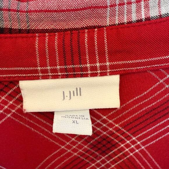 J.Jill Red Plaid Button Down Tunic Top‎ XL - Picture 4 of 9